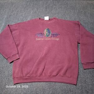 Vintage Central Lakes College CLC Embroidered Sweatshirt Size XL Maroon USA Made